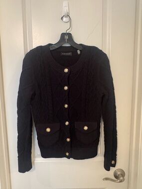 Elie Tahari Cable Knit Button-Front Women's Sweater Cardigan - Black